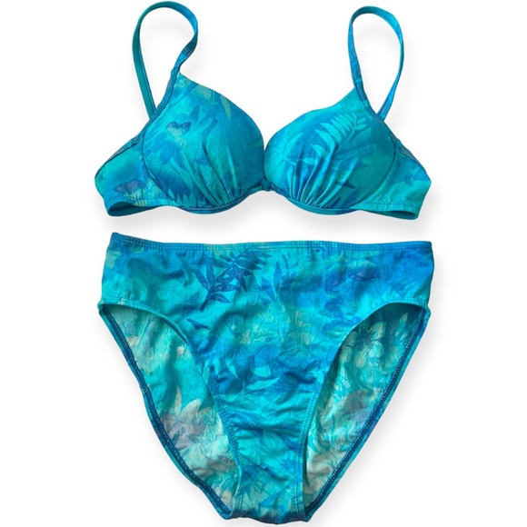 Athena Other - Vintage 80’s 90’s Athena Bikini Swimsuit Large Blue Floral Push Up High Rise Cut